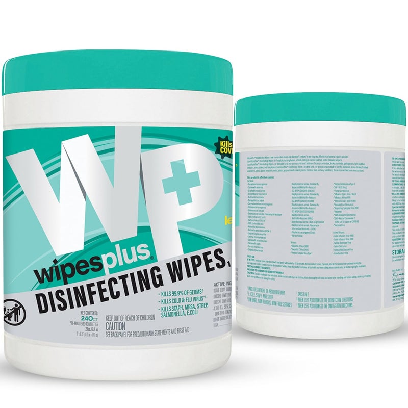 WIPESPLUS Disinfecting Surface Wipes Canister Bleach Free with Lemon Scent for Home and Business, 240 Count - Image 2
